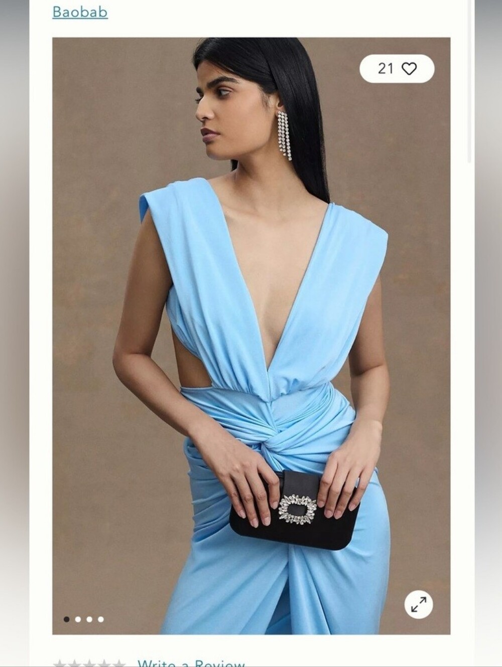 $285 BAOBAB Mia Plunging Ethereal Sky Tiffany Blue Dress - Picture 6 of 14